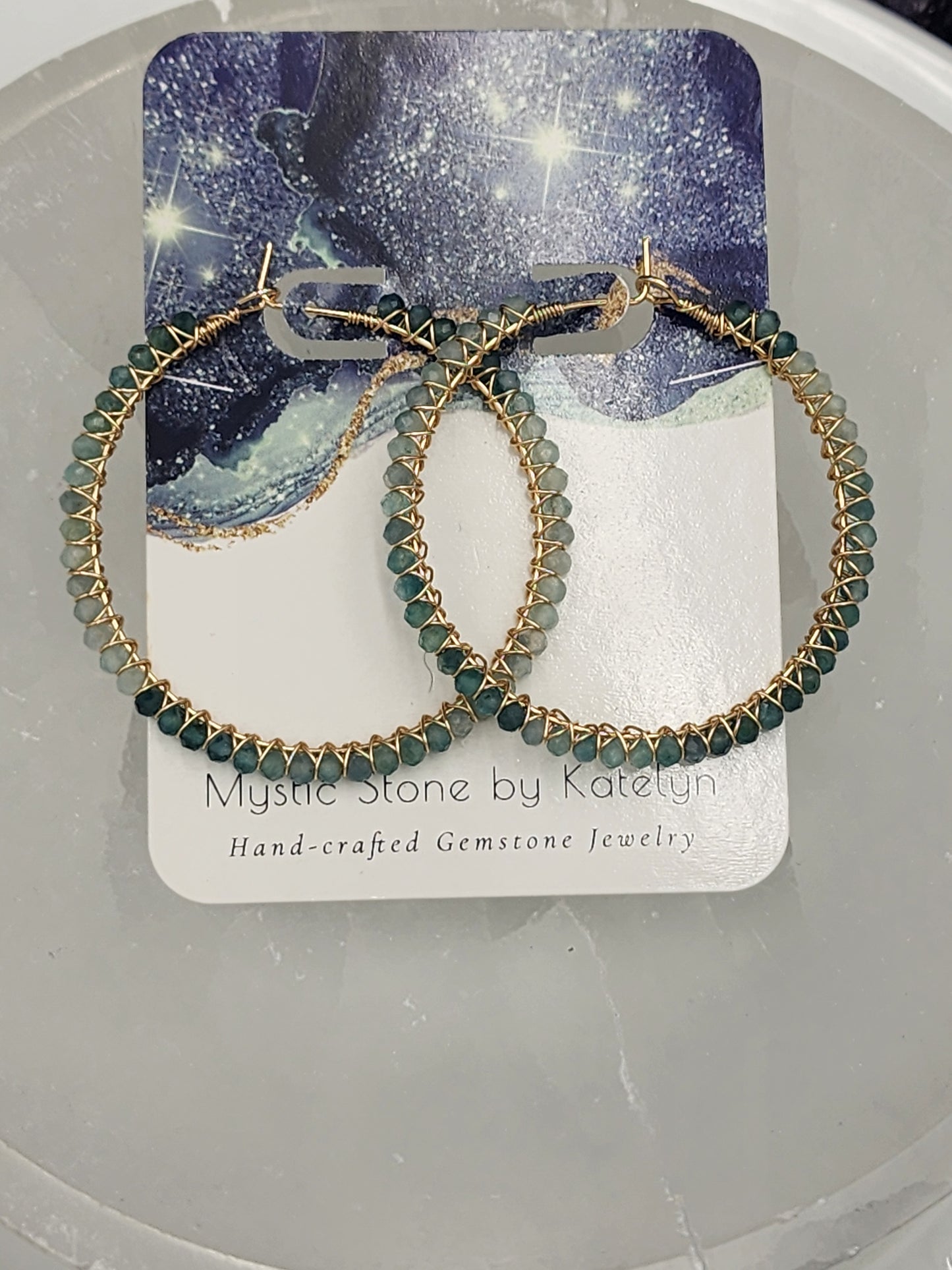 14k Gold-Filled Shaded Grandidierite Gemstone Hoop Earrings, 3 Hoop Sizes Available 30mm, 40mm or 50mm