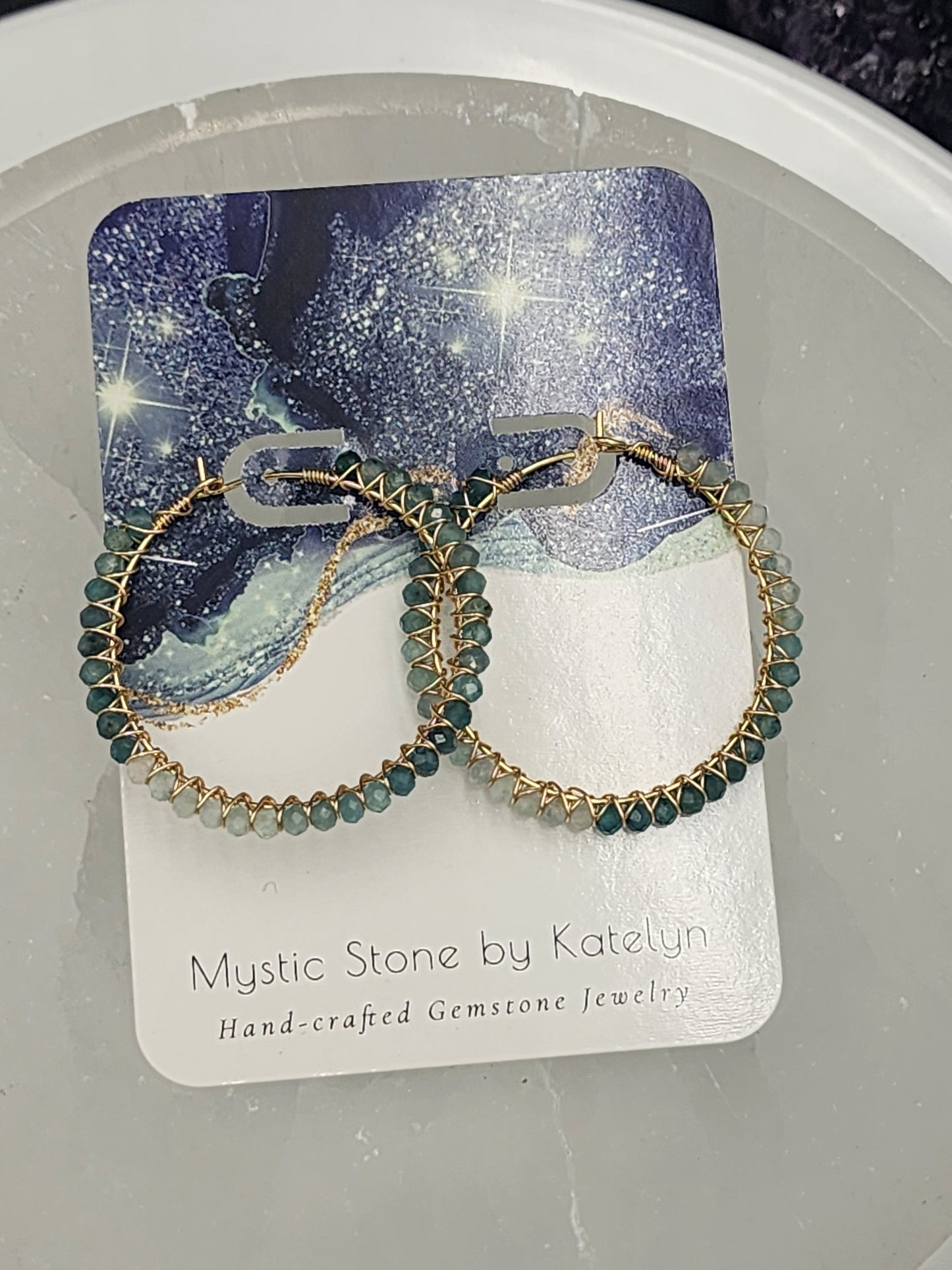 14k Gold-Filled Shaded Grandidierite Gemstone Hoop Earrings, 3 Hoop Sizes Available 30mm, 40mm or 50mm