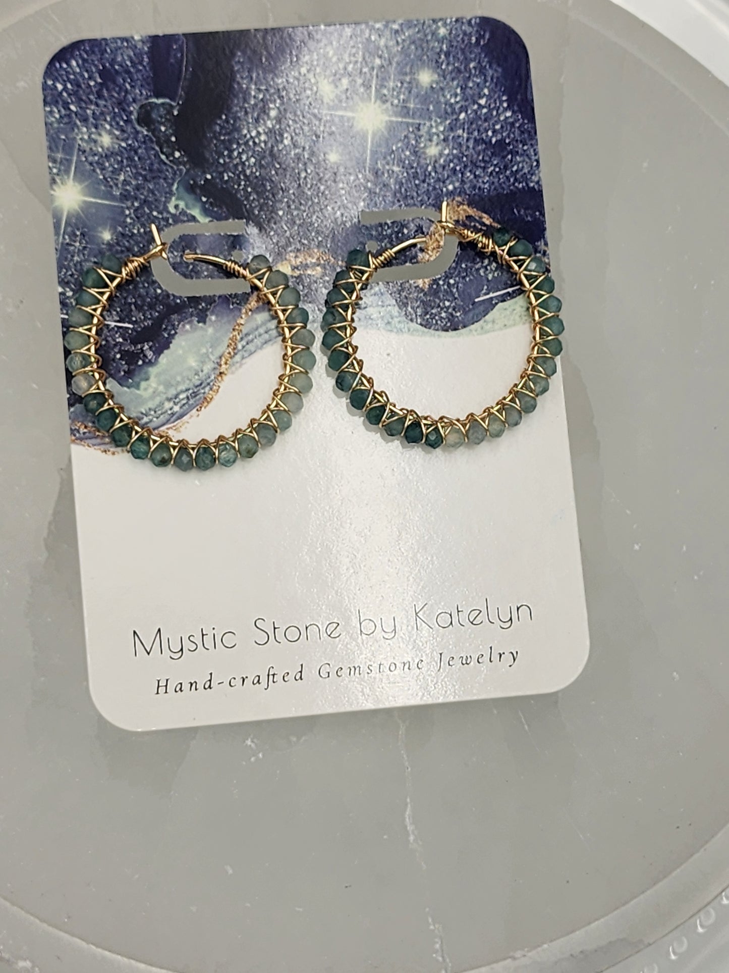 14k Gold-Filled Shaded Grandidierite Gemstone Hoop Earrings, 3 Hoop Sizes Available 30mm, 40mm or 50mm