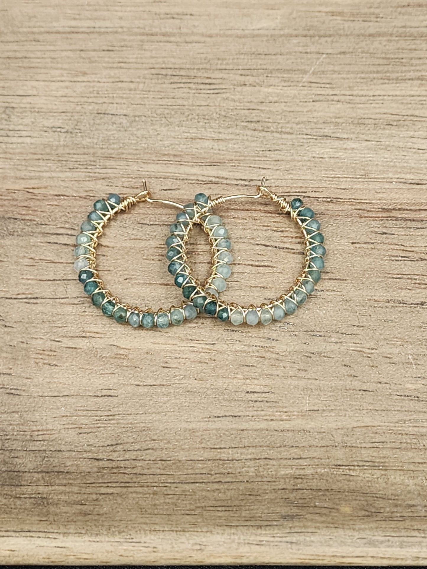 14k Gold-Filled Shaded Grandidierite Gemstone Hoop Earrings, 3 Hoop Sizes Available 30mm, 40mm or 50mm