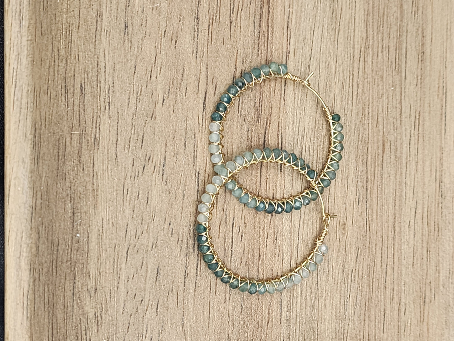 14k Gold-Filled Shaded Grandidierite Gemstone Hoop Earrings, 3 Hoop Sizes Available 30mm, 40mm or 50mm