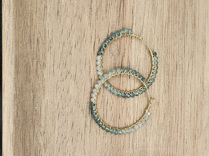 14k Gold-Filled Shaded Grandidierite Gemstone Hoop Earrings, 3 Hoop Sizes Available 30mm, 40mm or 50mm