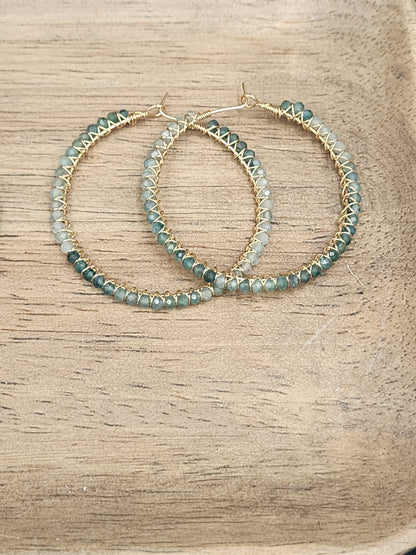 14k Gold-Filled Shaded Grandidierite Gemstone Hoop Earrings, 3 Hoop Sizes Available 30mm, 40mm or 50mm