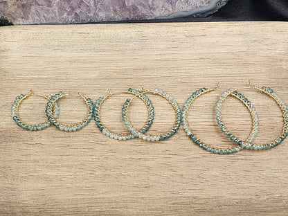 14k Gold-Filled Shaded Grandidierite Gemstone Hoop Earrings, 3 Hoop Sizes Available 30mm, 40mm or 50mm