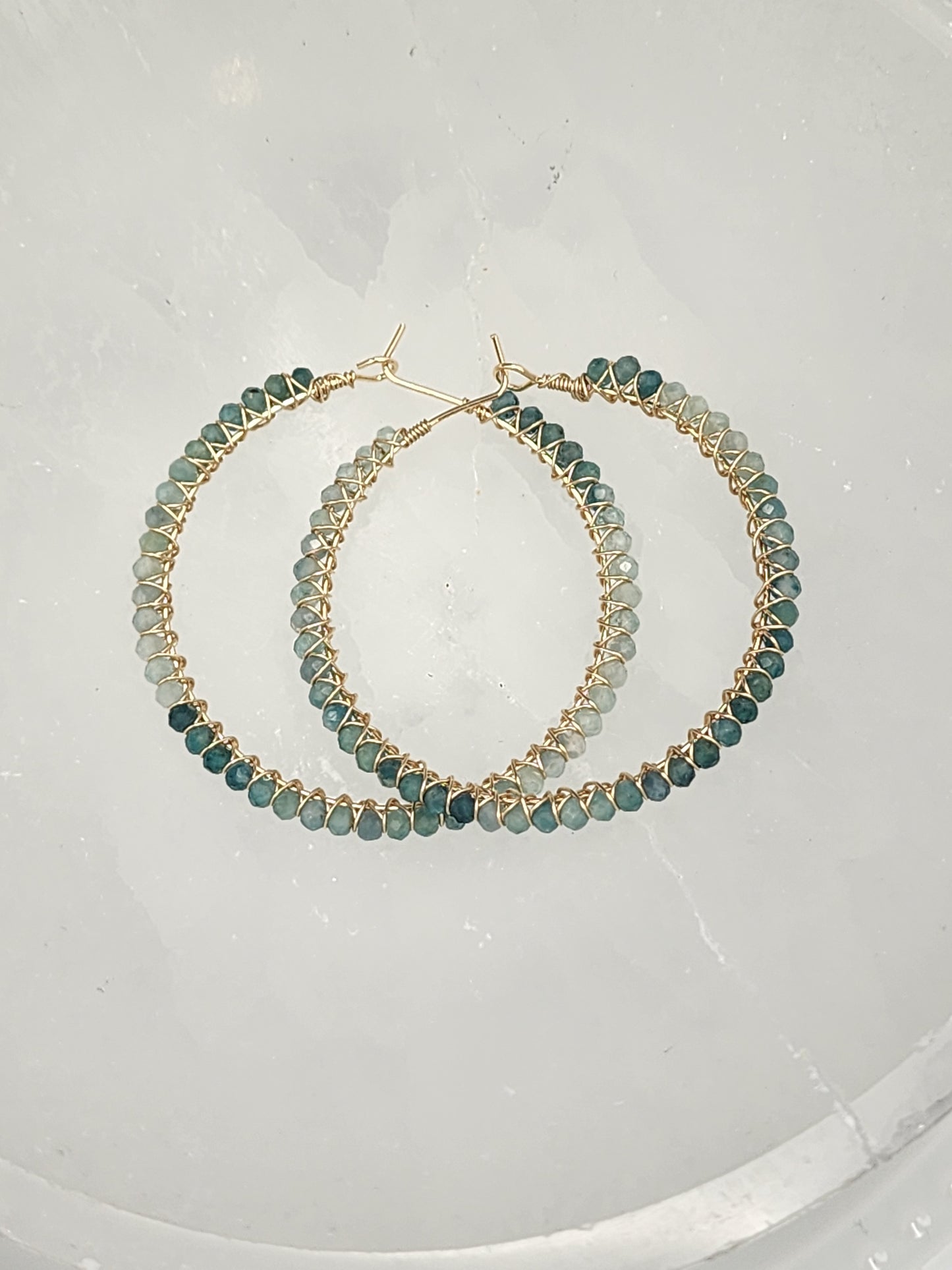 14k Gold-Filled Shaded Grandidierite Gemstone Hoop Earrings, 3 Hoop Sizes Available 30mm, 40mm or 50mm