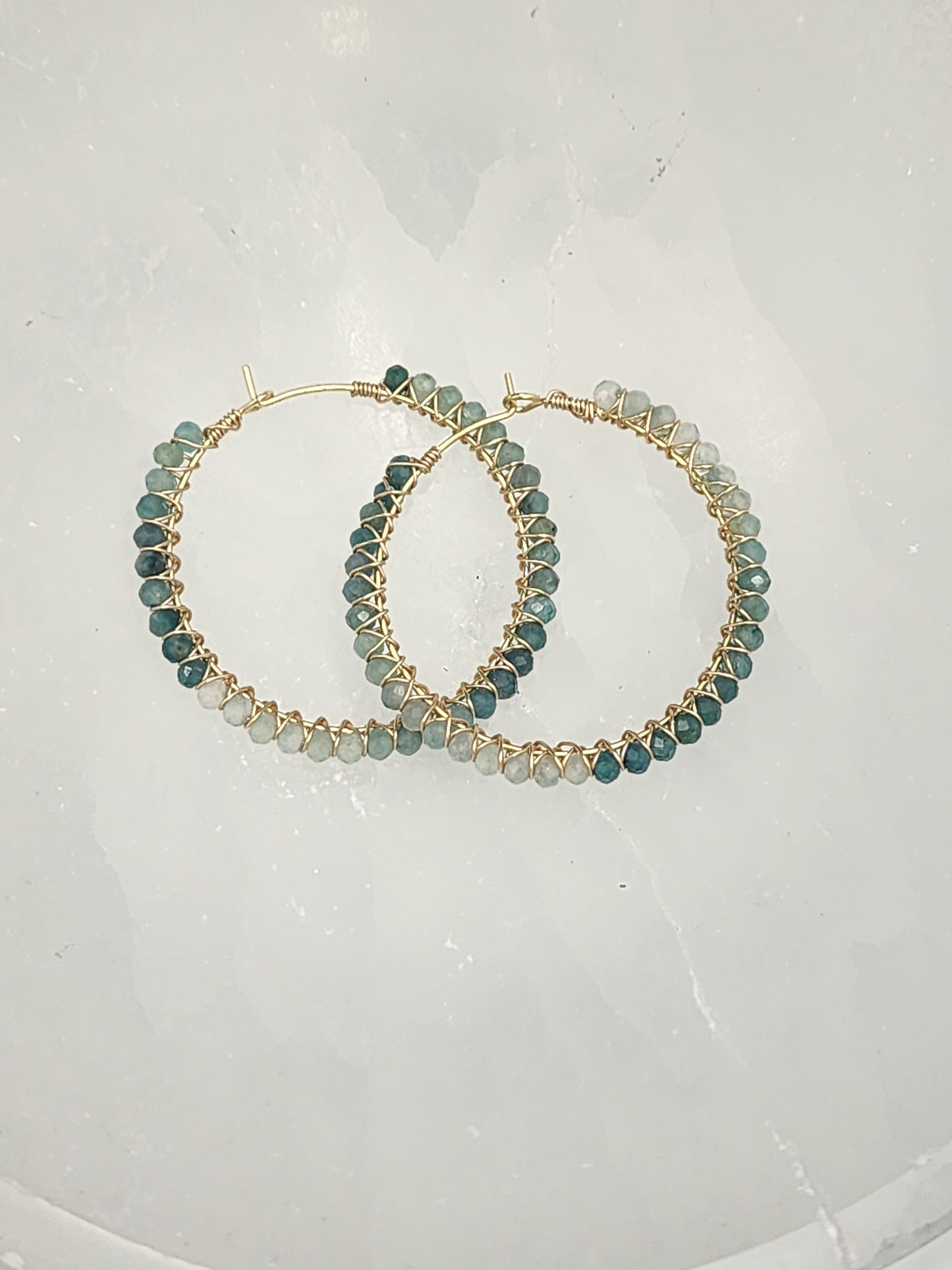 14k Gold-Filled Shaded Grandidierite Gemstone Hoop Earrings, 3 Hoop Sizes Available 30mm, 40mm or 50mm