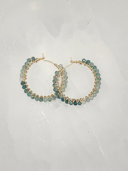 14k Gold-Filled Shaded Grandidierite Gemstone Hoop Earrings, 3 Hoop Sizes Available 30mm, 40mm or 50mm