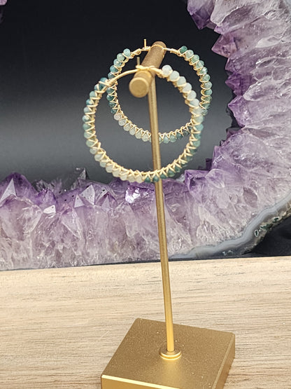 14k Gold-Filled Shaded Grandidierite Gemstone Hoop Earrings, 3 Hoop Sizes Available 30mm, 40mm or 50mm