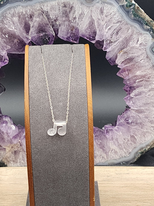 Sterling Silver Rose Quartz Music Note Gemstone Necklace