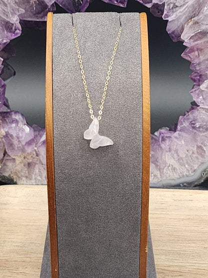 14k Gold-Filled Rose Quartz Gemstone Butterfly Necklace