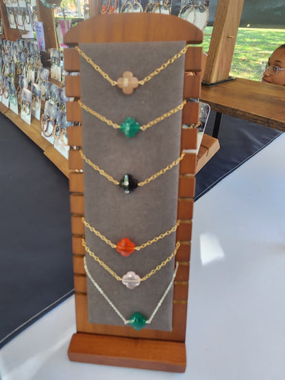 14k Gold-Filled or Sterling Sliver Gemstone Clover Necklaces. Rose Quartz,  Peach Moonstone, Black Spinel, Labradorite, Lapis Lazuli, Carnelian or Green Onyx