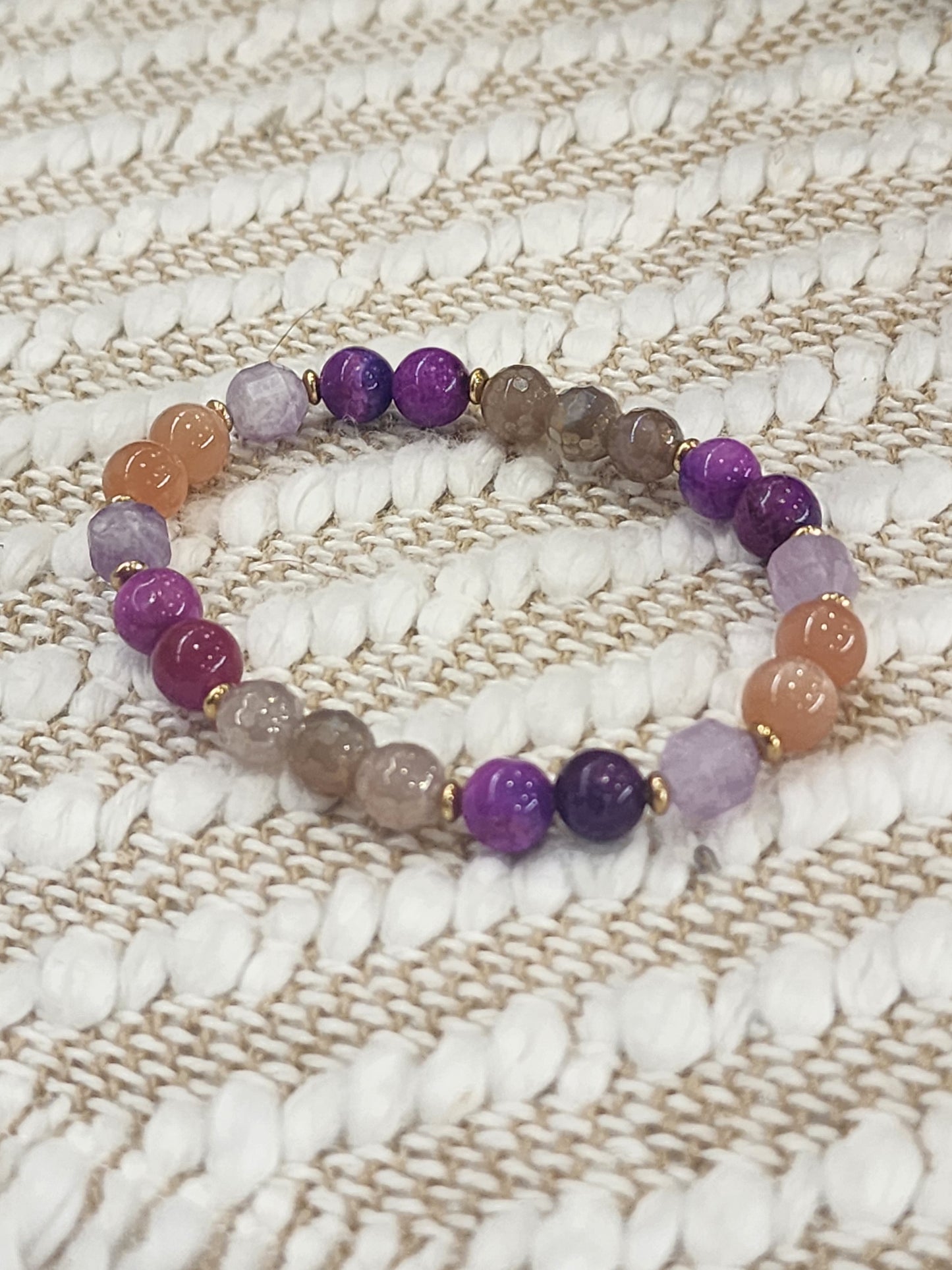 Sunstone, Lepidolite,  Sugilite & Mystic Moonstone Gemstone Bracelet with Gold Plated CZ accents