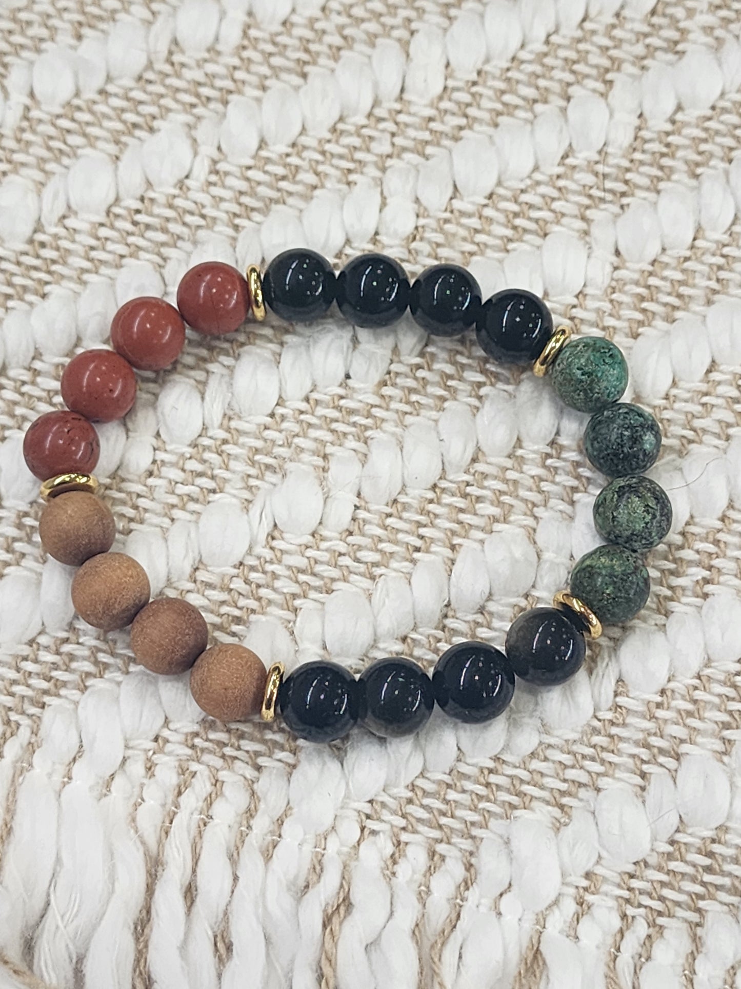 Matte African Turquoise,  Red Jasper,  Black Obsidian & Sandalwood Gemstone Bracelet