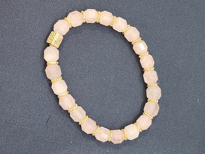 Rose Quartz Gemstone Stretch Bracelet with Gold Plated accents