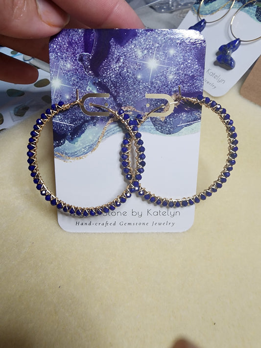 14k Gold-Filled 50 mm lapis hoop earrings