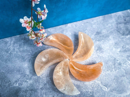4" PEACH Selenite MOON Bowl, Crystal Bowl, Moon Bowl