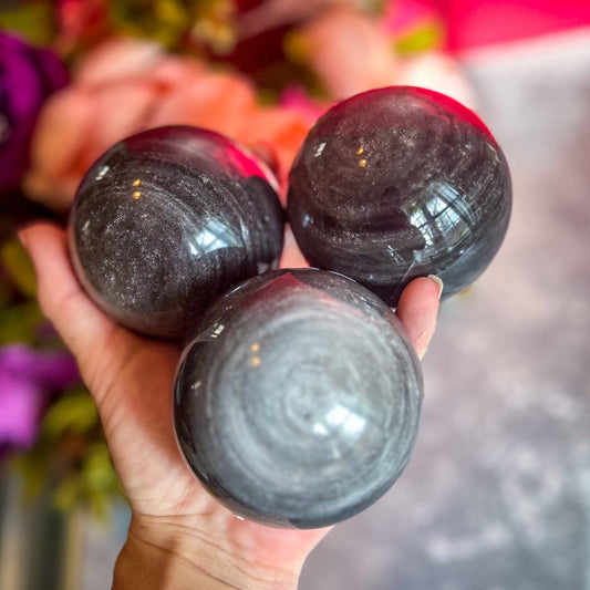 Silver Obsidian Spheres, Ethically Sourced Crystal Balls