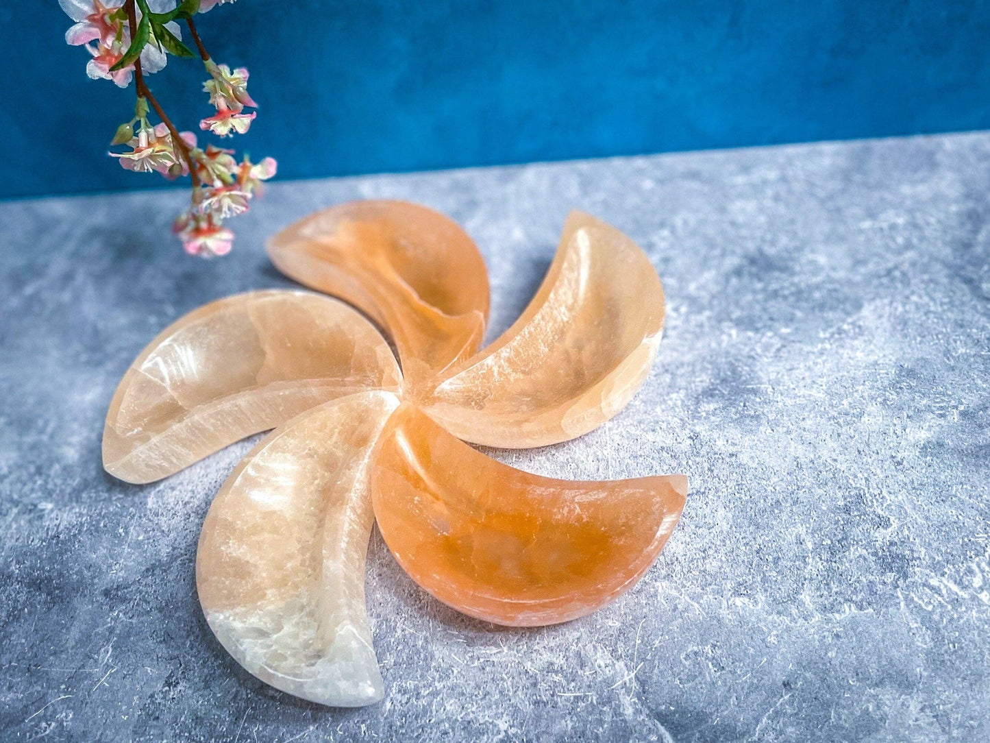 4" PEACH Selenite MOON Bowl, Crystal Bowl, Moon Bowl