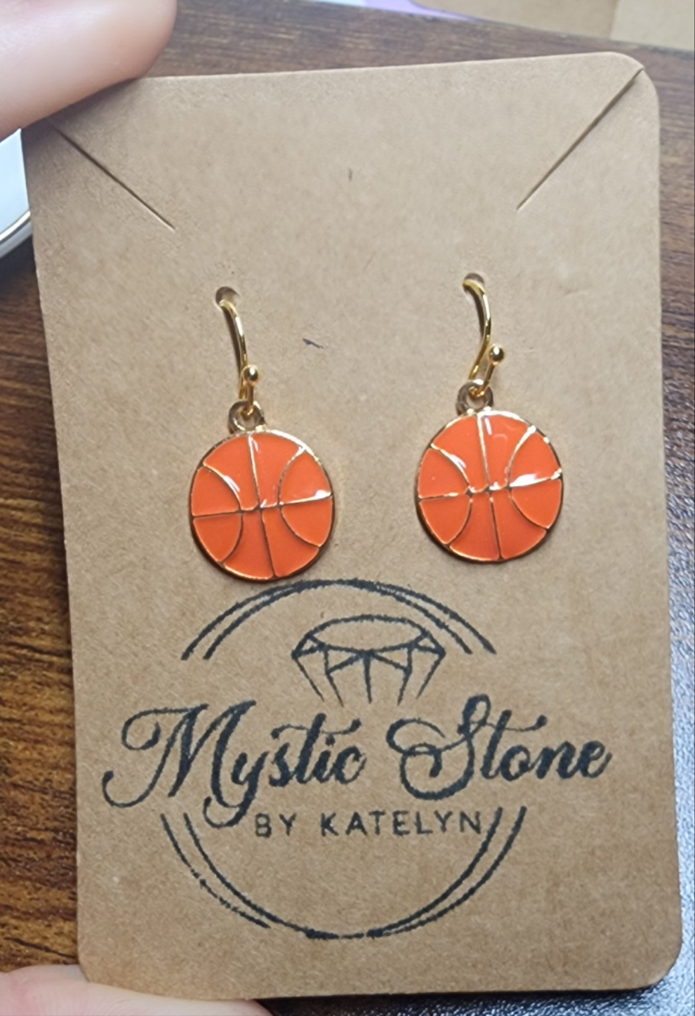 Gold Plated Enamel Basketball Charm Style Earrings, Hypoallergenic & Nickel Free