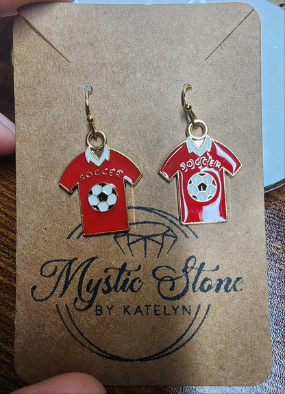 Gold Plated Enamel Soccer Jersey Charm Style Earrings