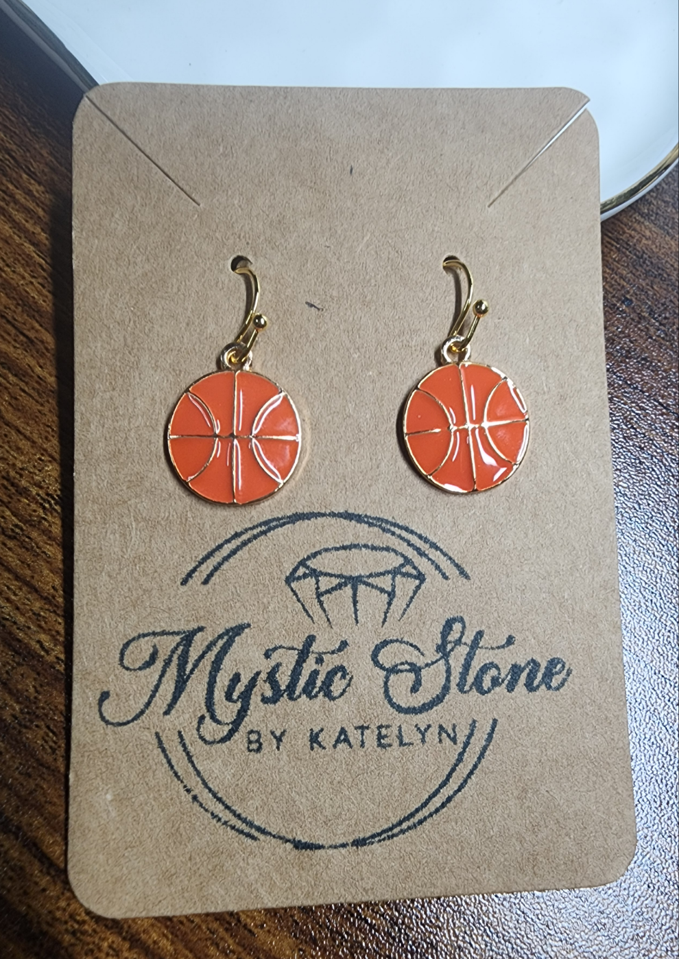 Gold Plated Enamel Basketball Charm Style Earrings, Hypoallergenic & Nickel Free