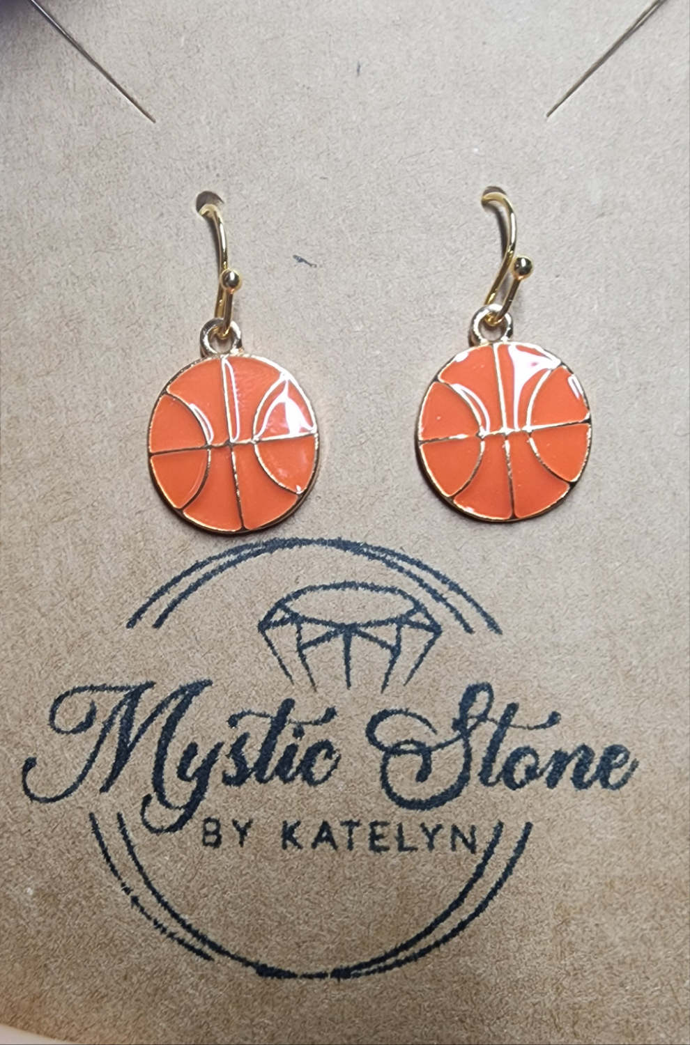 Gold Plated Enamel Basketball Charm Style Earrings, Hypoallergenic & Nickel Free