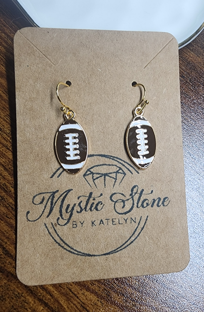 Gold Plated Enamel Football Charm Style Earrings, Hypoallergenic & Nickel Free