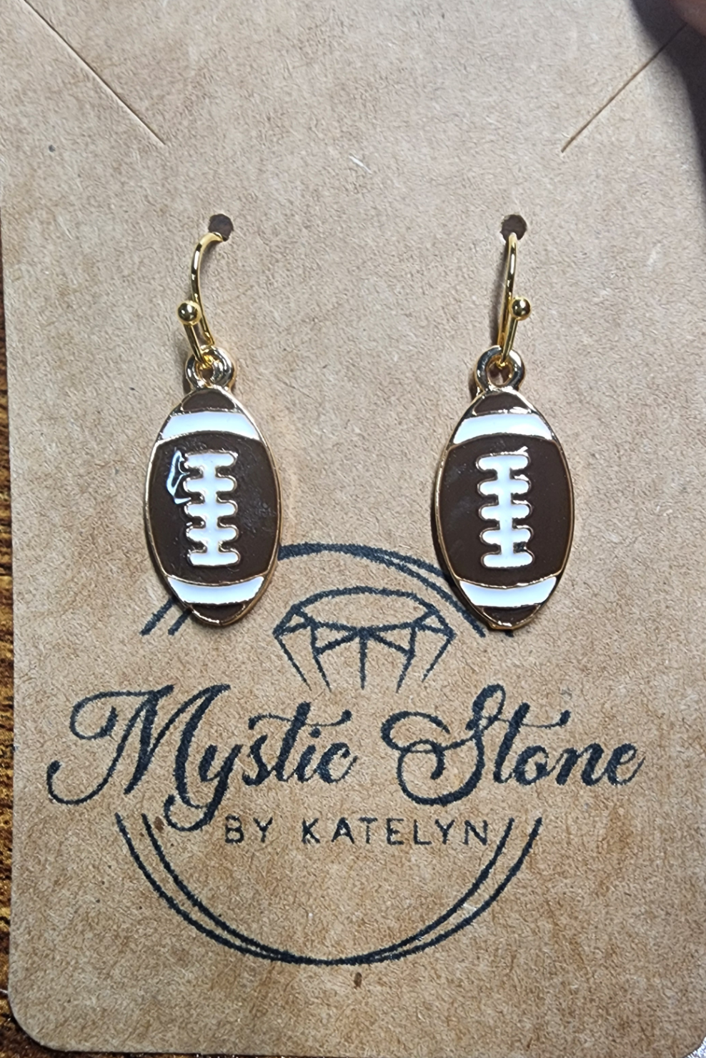 Gold Plated Enamel Football Charm Style Earrings, Hypoallergenic & Nickel Free