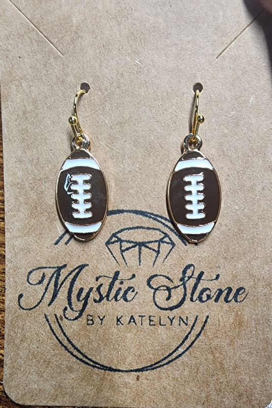 Gold Plated Enamel Football Charm Style Earrings, Hypoallergenic & Nickel Free