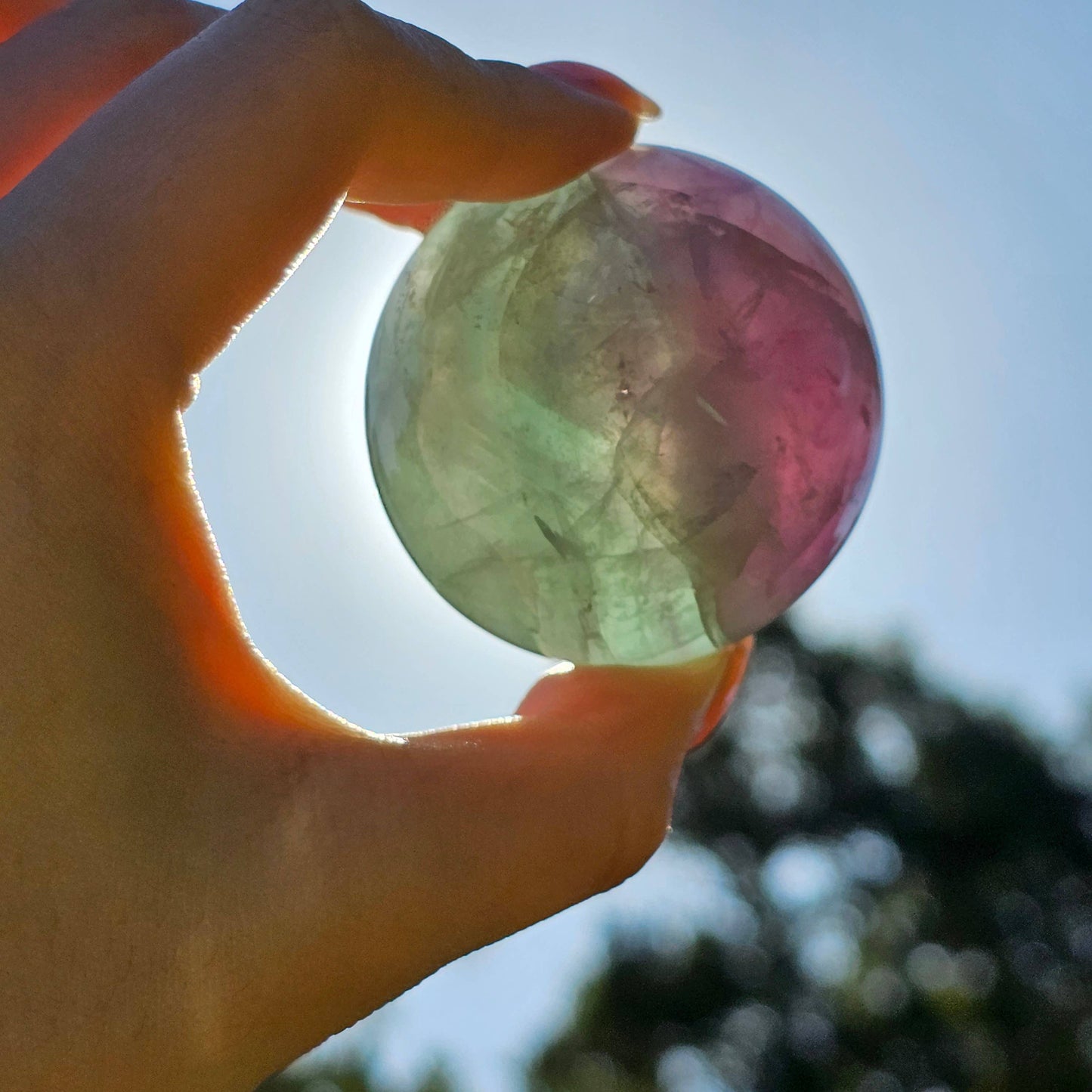 Natural Watermelon Fluorite Crystal Sphere - Healing Stone