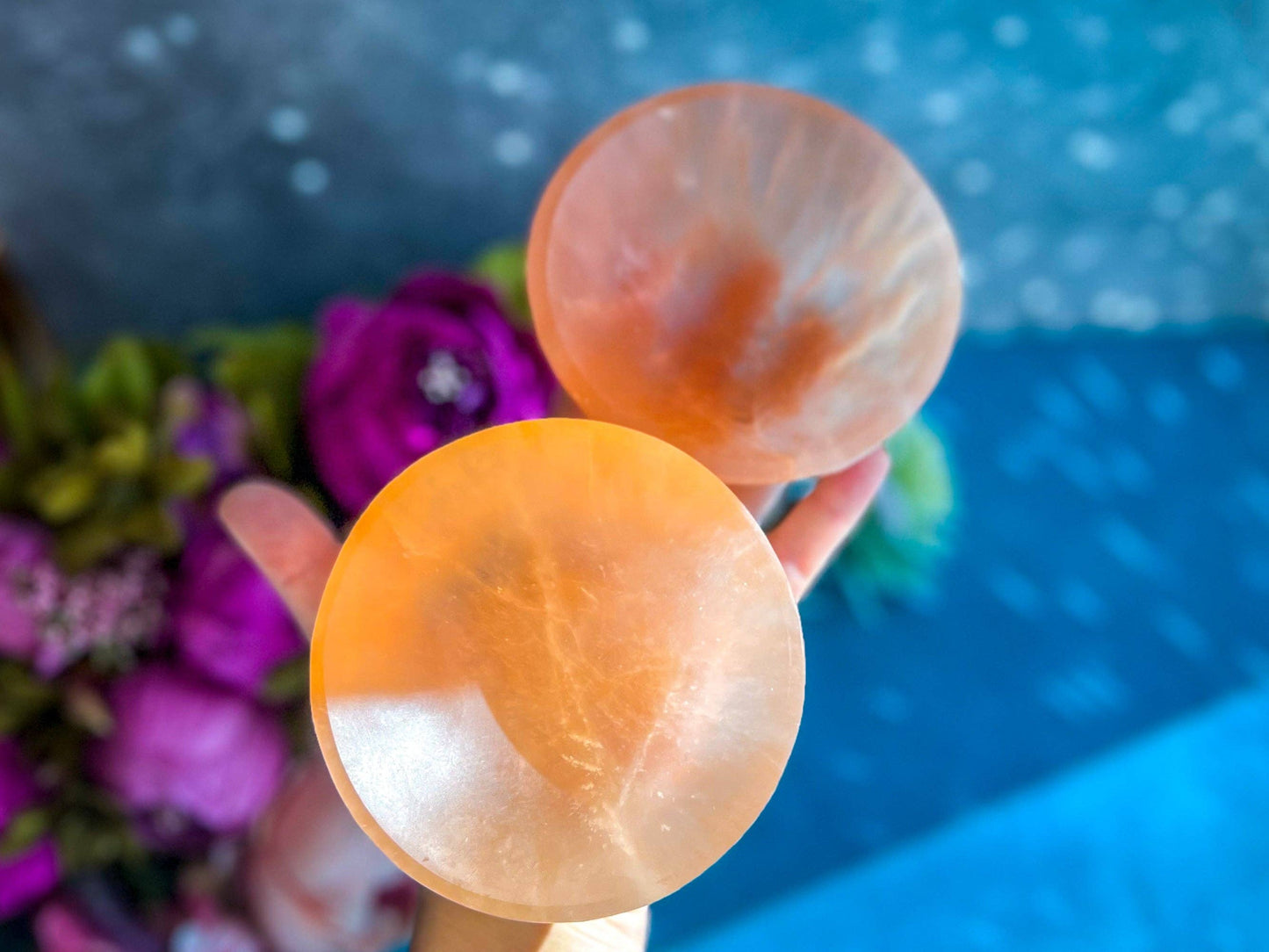 4" PEACH Selenite ROUND Charging Bowl