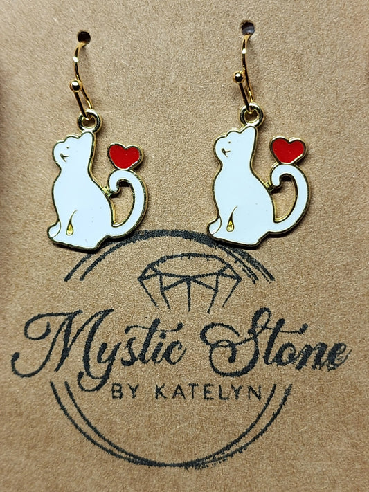 Cute Gold Plated enamel Cat Charm style earrings