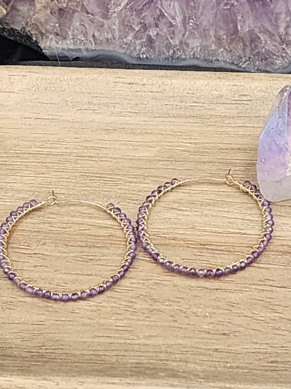 14k Gold-Filled Amethyst 50mm Gemstone Hoop Earrings