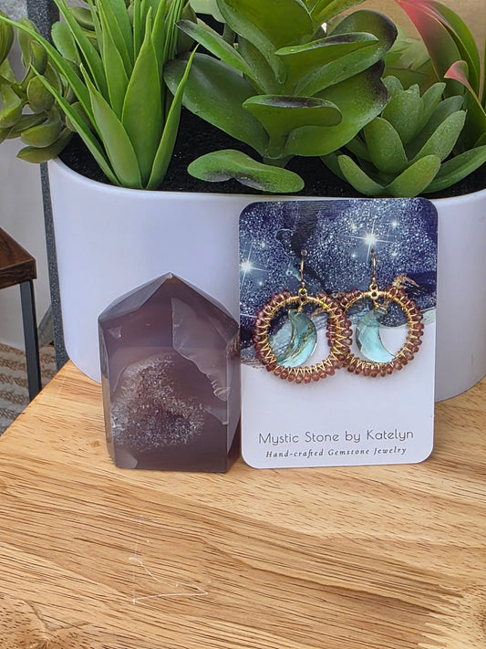 14k Gold-Filled Pink Tourmaline & Aqua quartz moon earrings