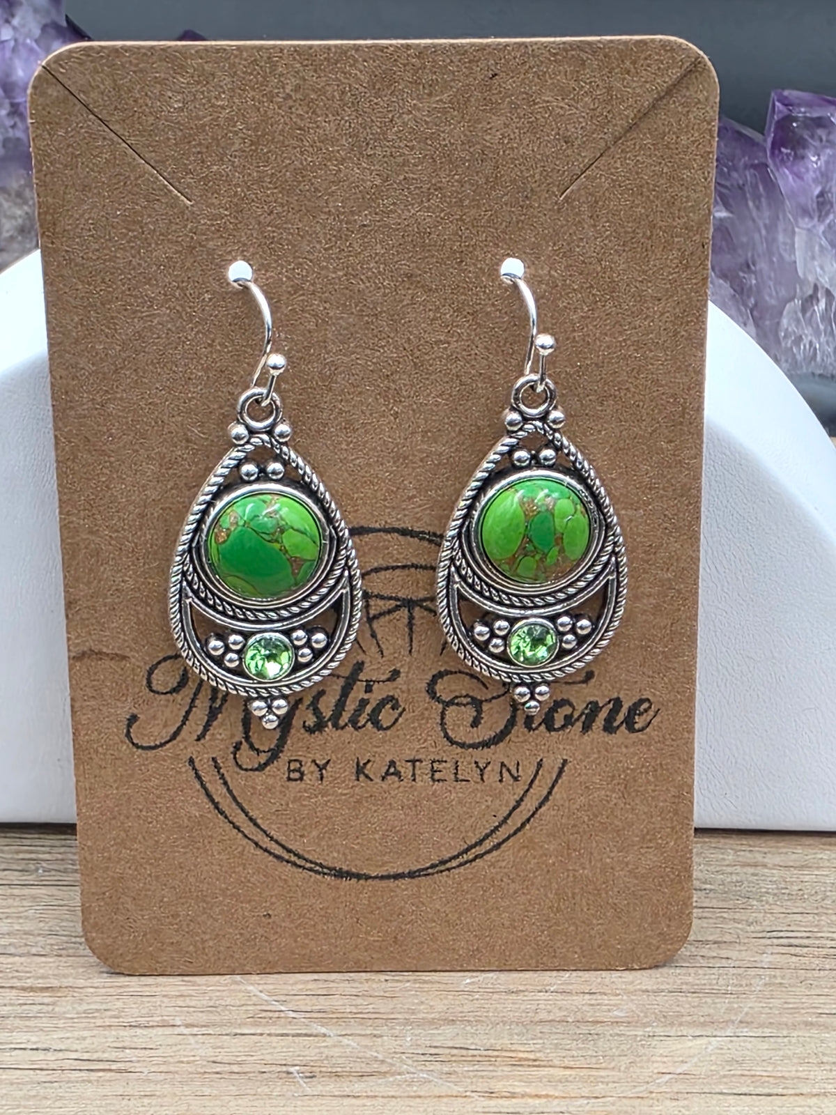 Antique Silver Bohemian Style Earrings with Dyed Blue, Purple or Green Howlite