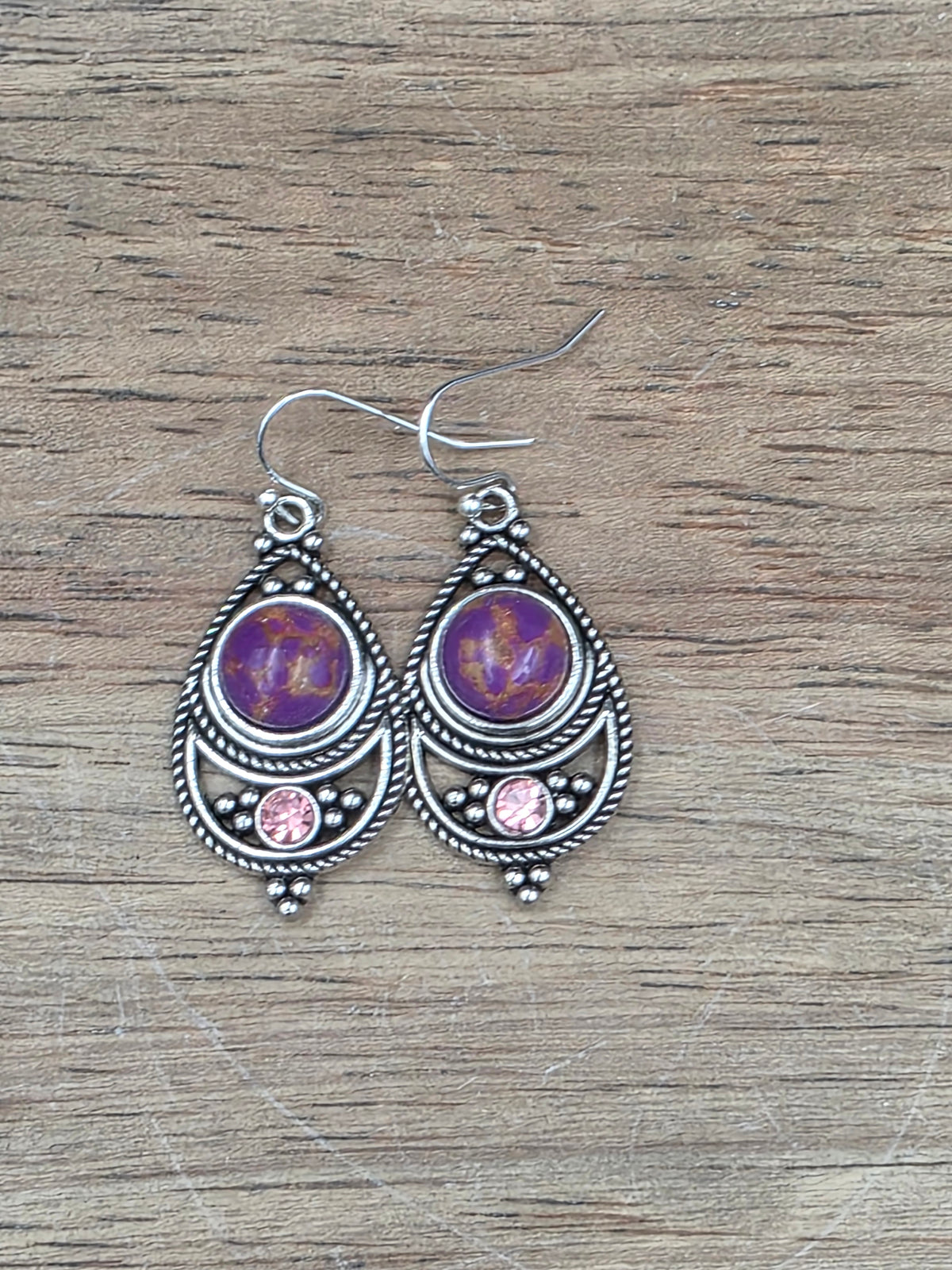 Antique Silver Bohemian Style Earrings with Dyed Blue, Purple or Green Howlite