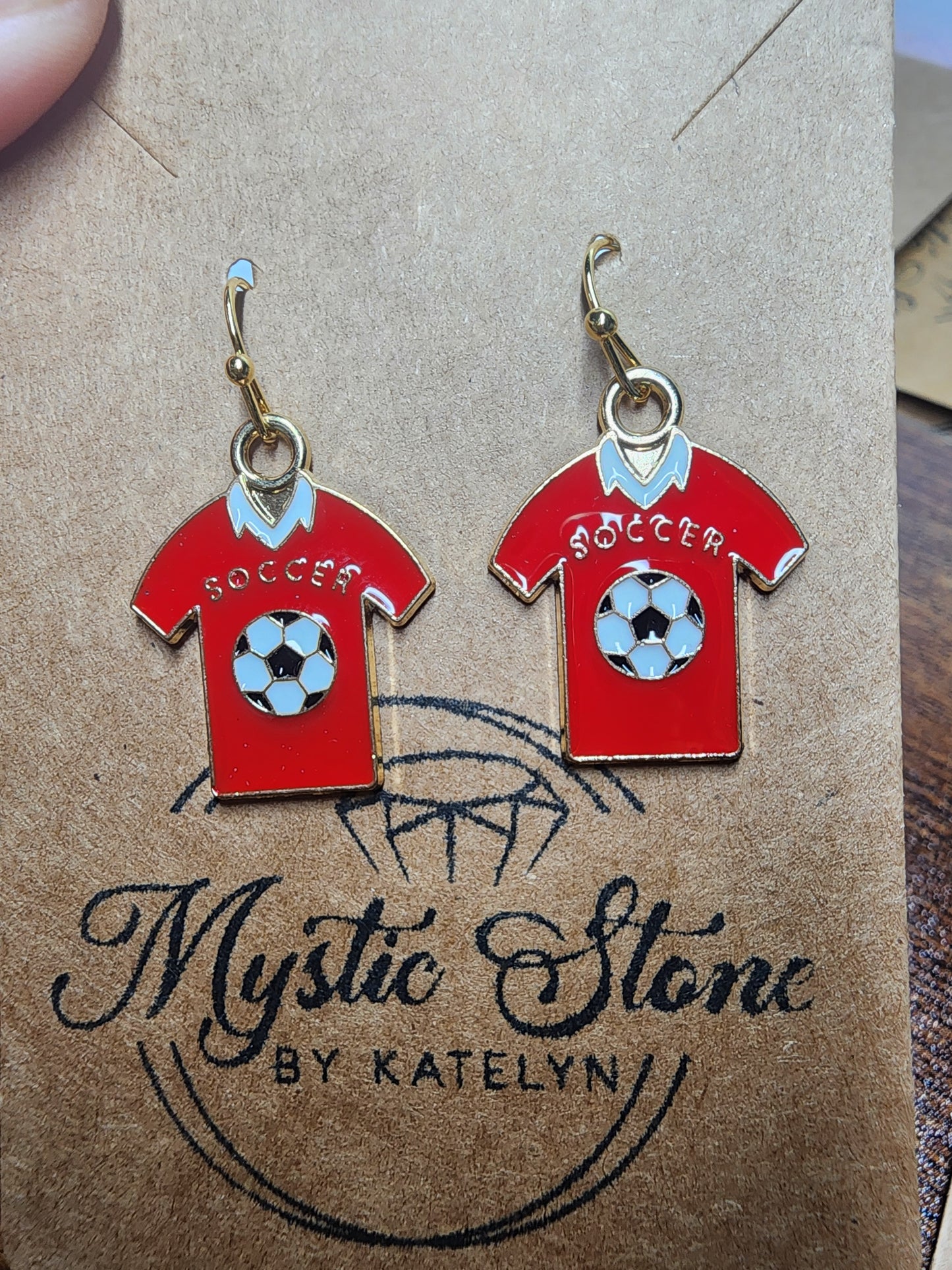 Gold Plated Enamel Soccer Jersey Charm Style Earrings