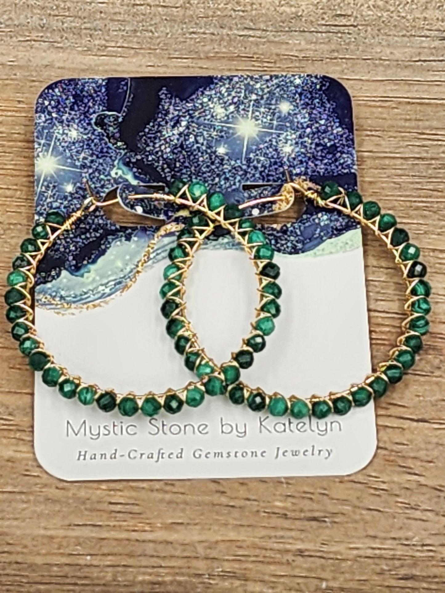 14k Gold-Filled Malachite Gemstone Hoop Earrings