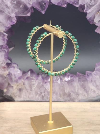 14k Gold-Filled Malachite Gemstone Hoop Earrings