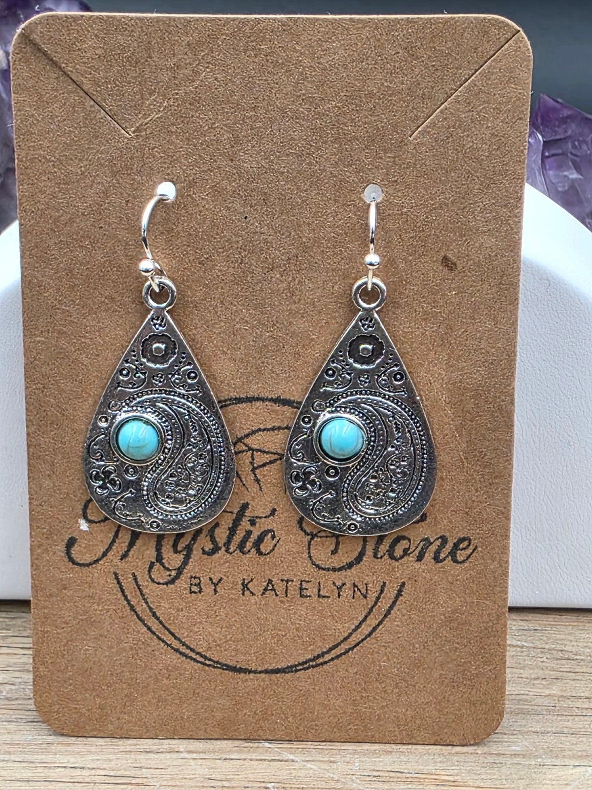 Antique Silver w/Turquoise Paisley Drop Earrings