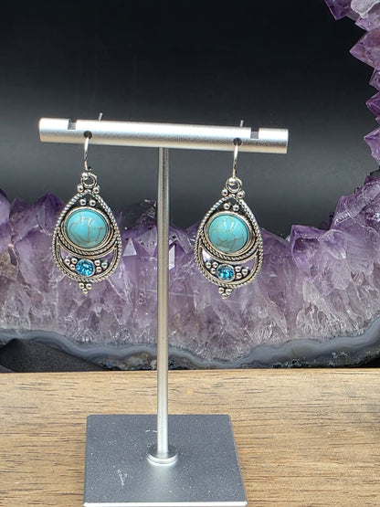 Antique Silver Bohemian Style Earrings with Dyed Blue, Purple or Green Howlite