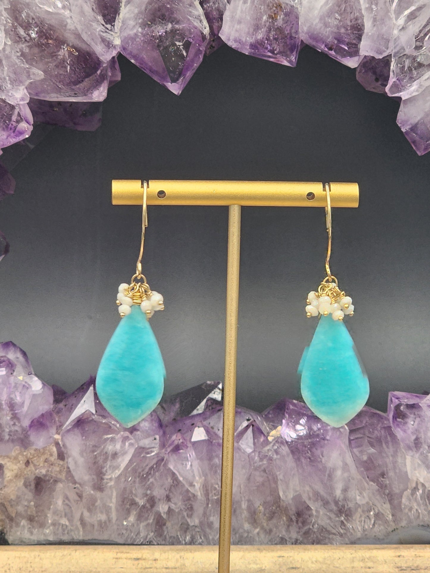 14k Gold-Filled Peruvian Amazonite & Silverite Gemstone Earrings