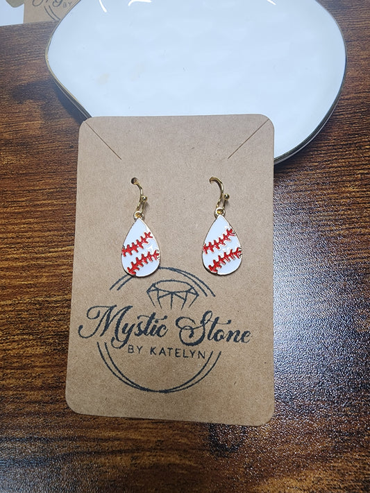 Gold Plated  Enamel Baseball Drop Charm Style Earrings