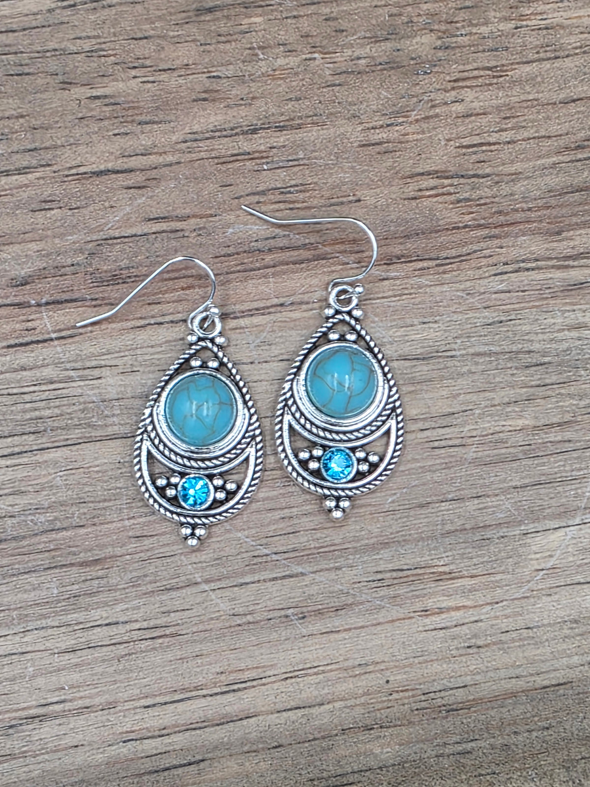 Antique Silver Bohemian Style Earrings with Dyed Blue, Purple or Green Howlite