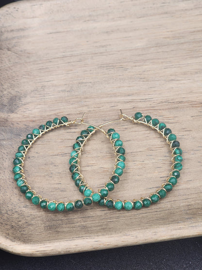 14k Gold-Filled Malachite Gemstone Hoop Earrings