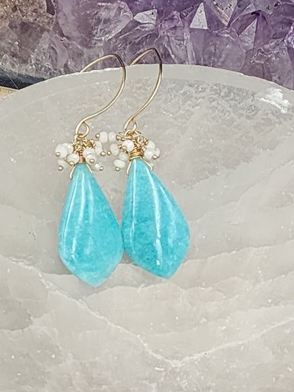 14k Gold-Filled Peruvian Amazonite & Silverite Gemstone Earrings