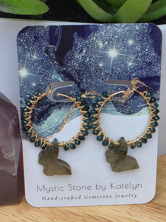 14k Gold-Filled Labradorite Butterfly & Grandidierite Gemstone Hoop Earrings