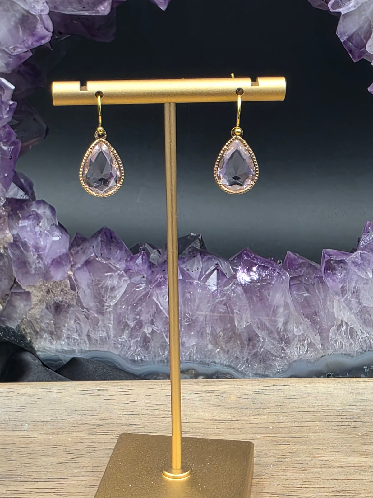 18x12mm Gold Plated Faceted Blush Pink Glass Teardrop Earrings