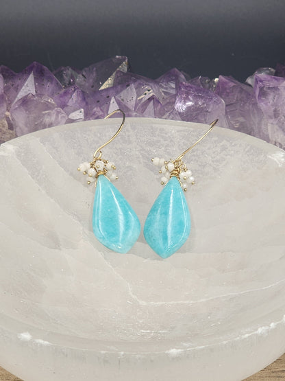 14k Gold-Filled Peruvian Amazonite & Silverite Gemstone Earrings