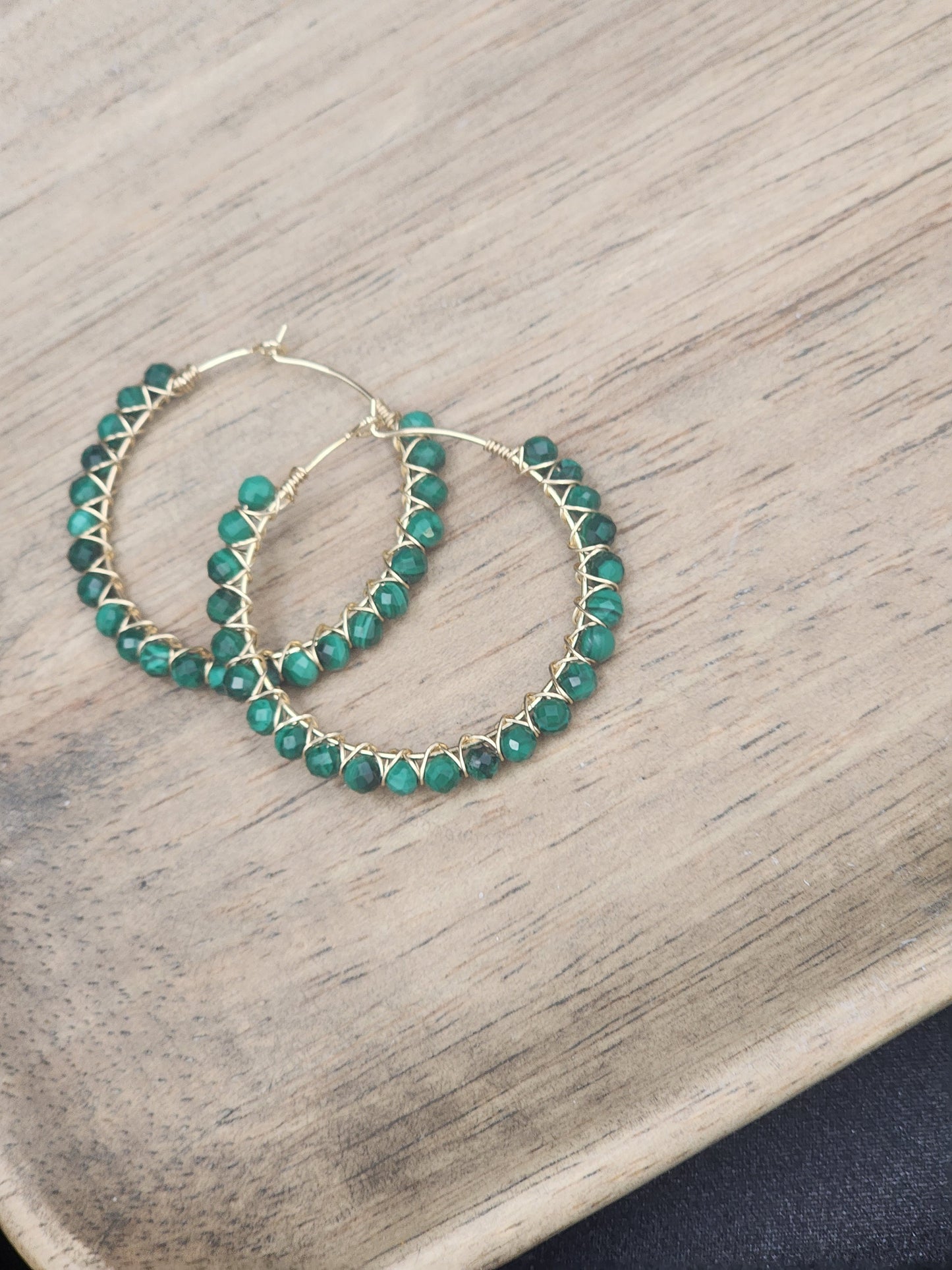 14k Gold-Filled Malachite Gemstone Hoop Earrings